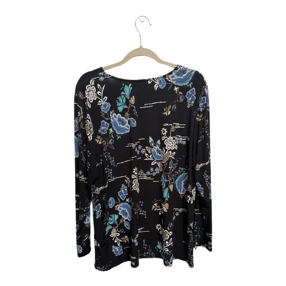 Souther Lady Black Texture Floral Long Sleeve Blouse Keyhole Cutout Plus Size 1X - Picture 4 of 6